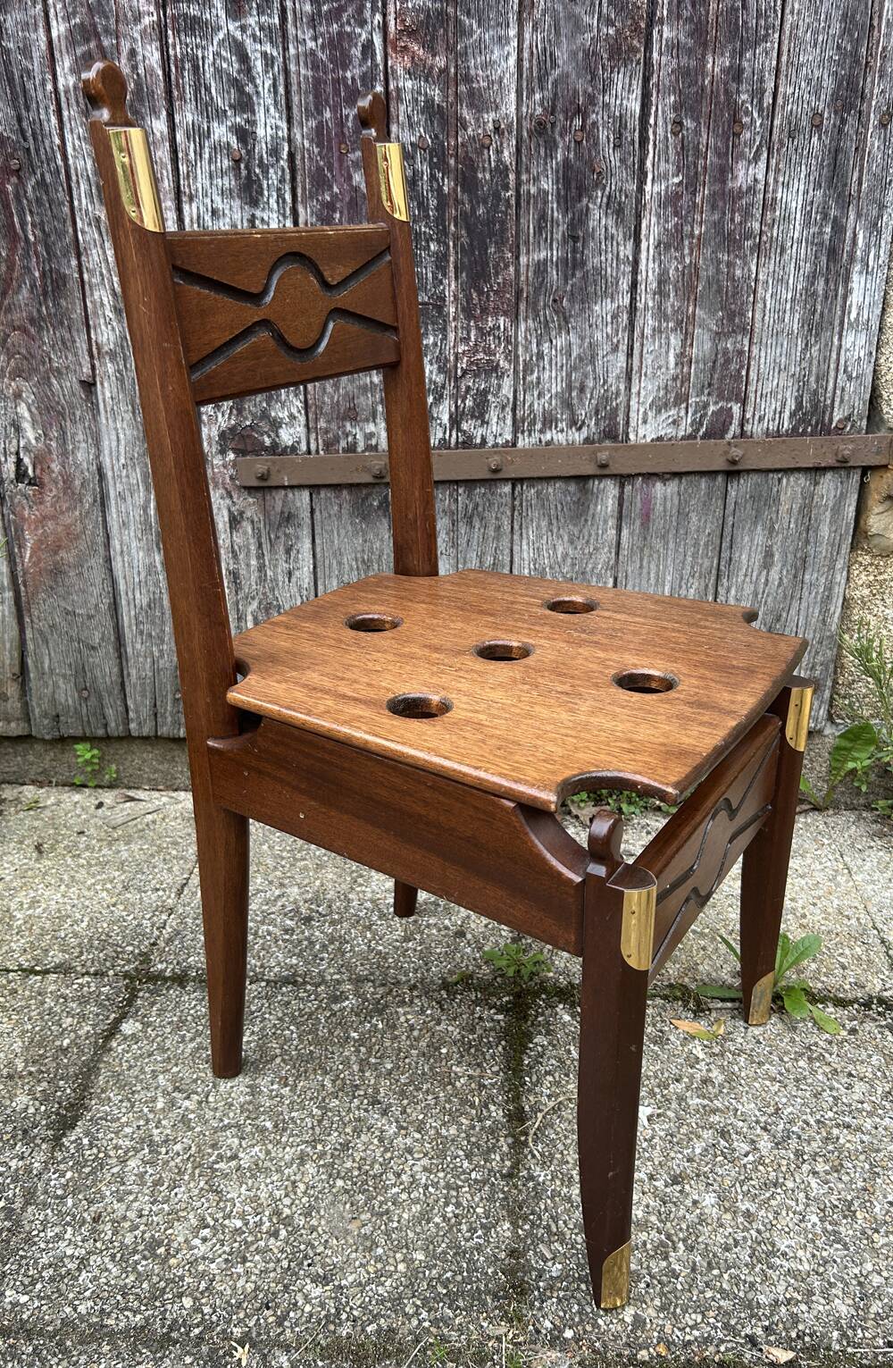 Vintage navy wood scriban chest of drawers and chair