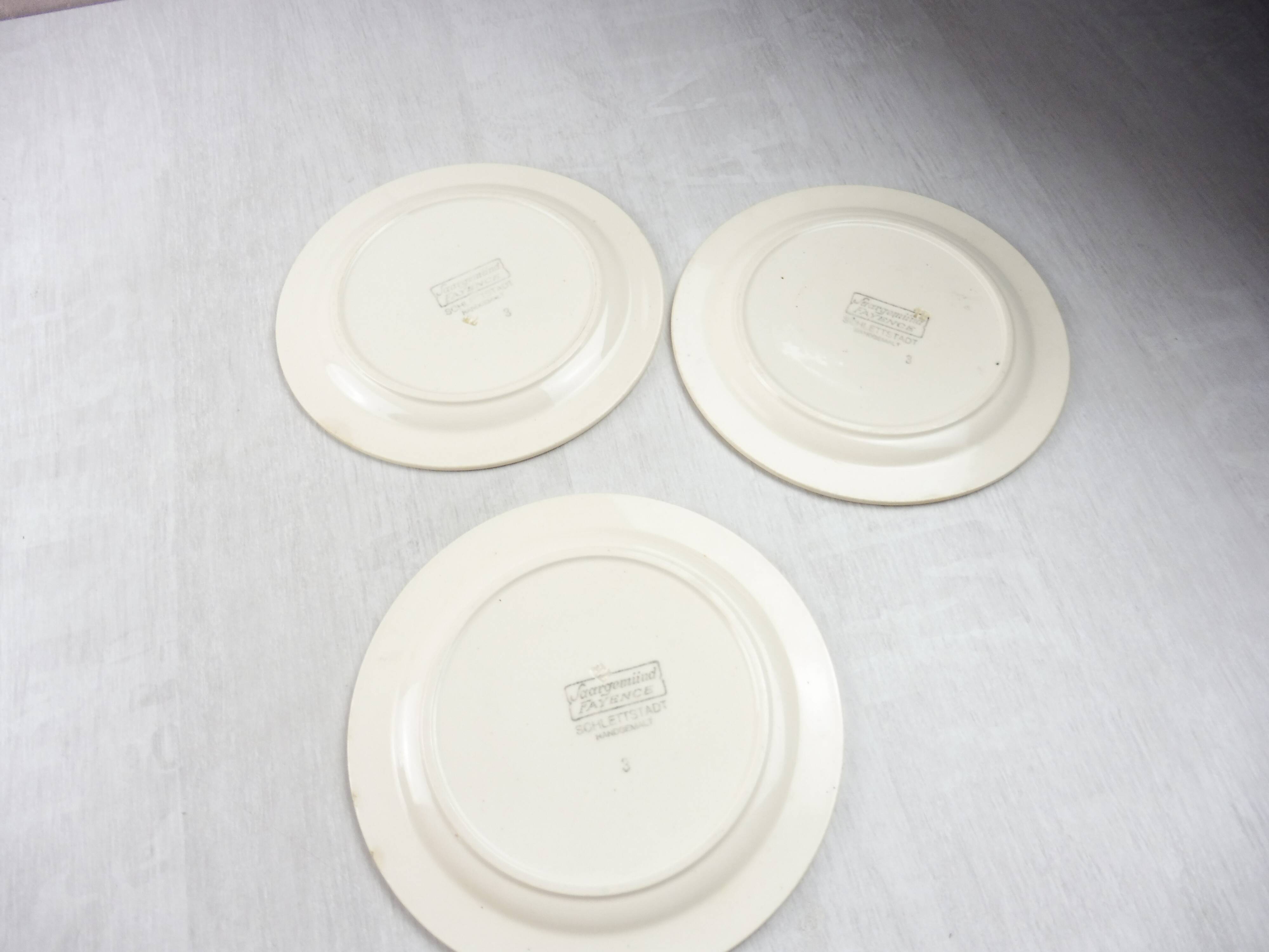 Lot of 3 cake plates, Selestat, Schlettstadt décor, from Sarreguemines