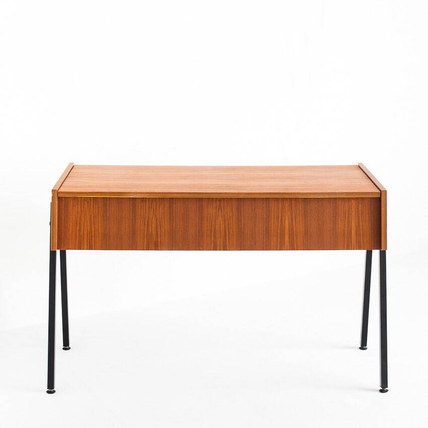 Vintage teak and lacquered iron console table. Scandinavian style. France, 1960s