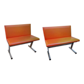 Pair of vintage tangerine benches by Rudi Verelst for Novalux Belgium, 1960