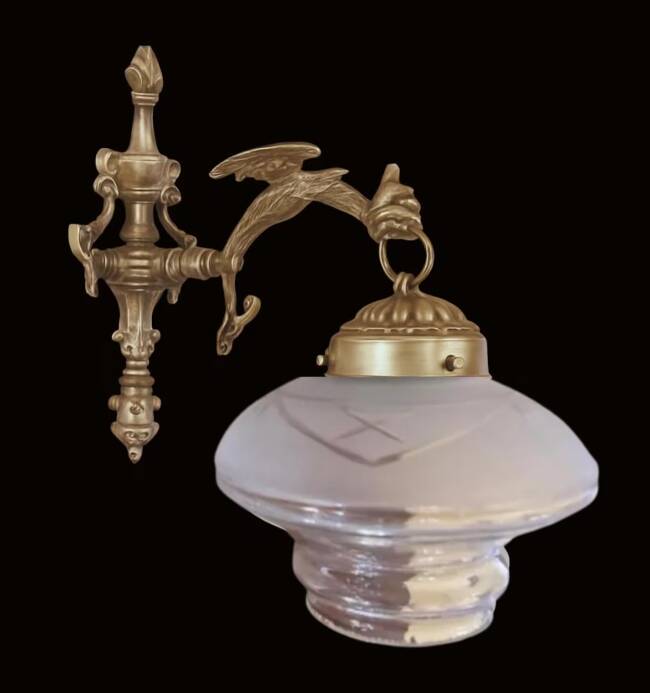 Set of 2 Empire style vintage wall sconces in the shape of a dragon from 1940-1950.