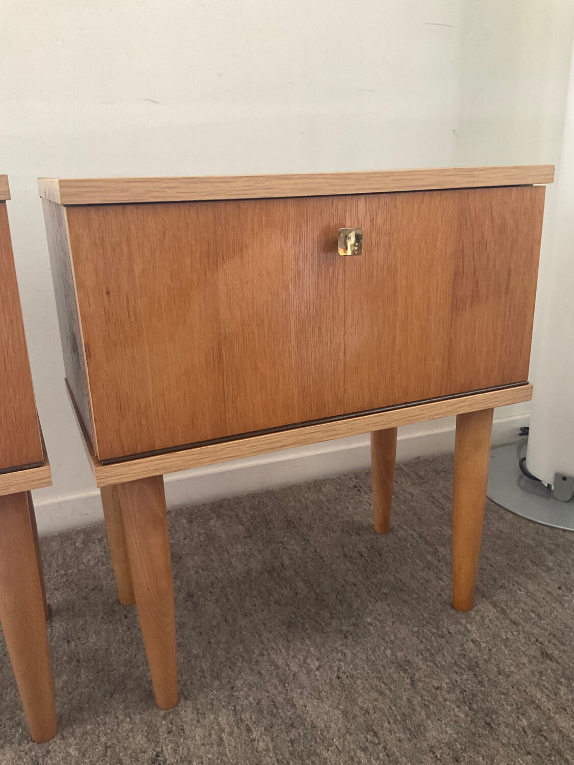 Pair of vintage blond wood bedside tables 70s