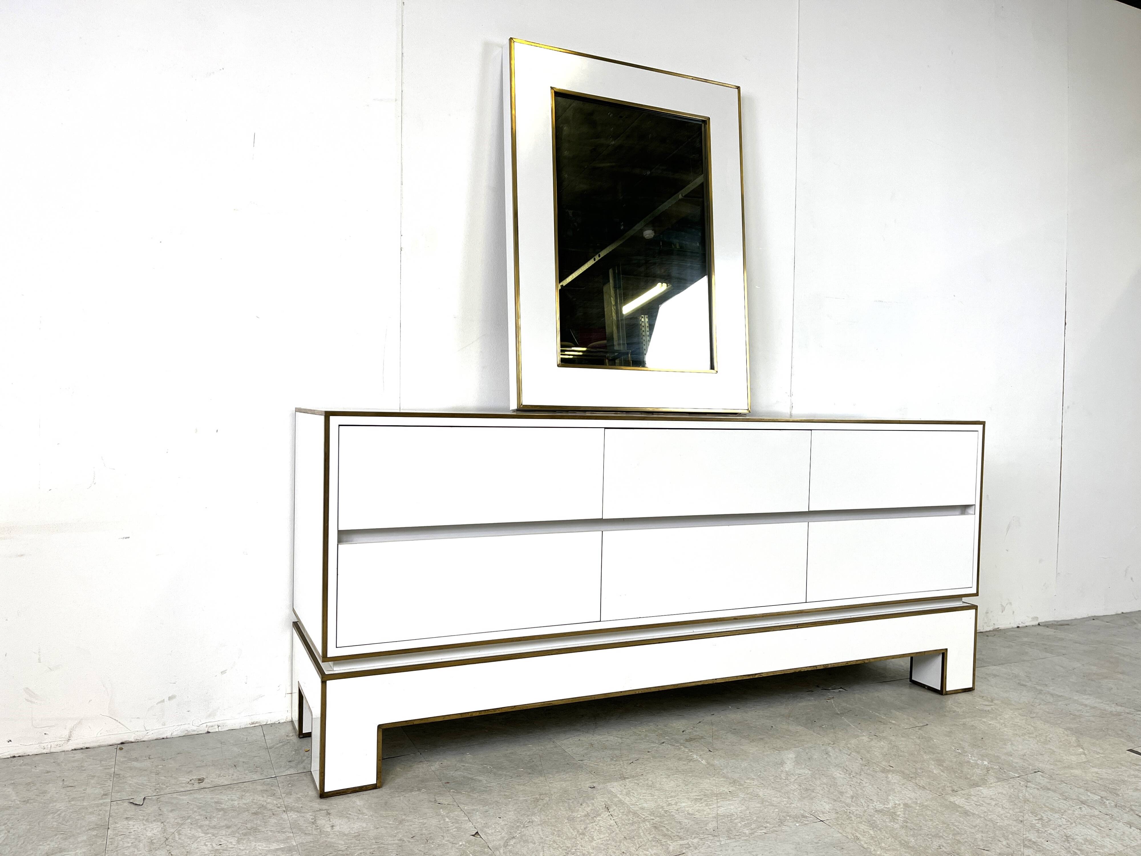 White lacquered credenza by Alain Delon with mirror, 1970s