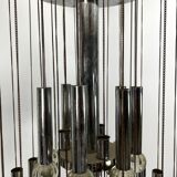 Mid- Century glass and chrome chandelier by Sciolari. Italy 1960s