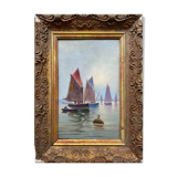 Painting XIX° HSP Marine Sailboats "Return from fishing" school of E. Gauffriaud
