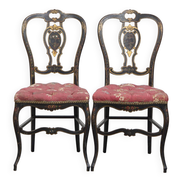 Ensemble de 2 chaises anciennes françaises Napoléon III incrustées de nacre