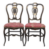 Set of 2 antique French Napoleon III chairs inlaid with mother-of-pearl