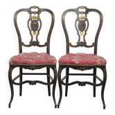 Ensemble de 2 chaises anciennes françaises Napoléon III incrustées de nacre