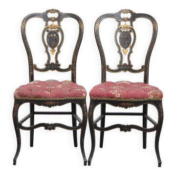 Set of 2 antique French Napoleon III chairs inlaid with mother-of-pearl