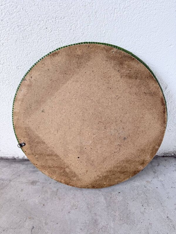 Miroir rond osier tressé 1960