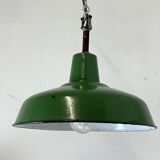 Vintage industrial suspension 50's in green enamelled sheet metal
