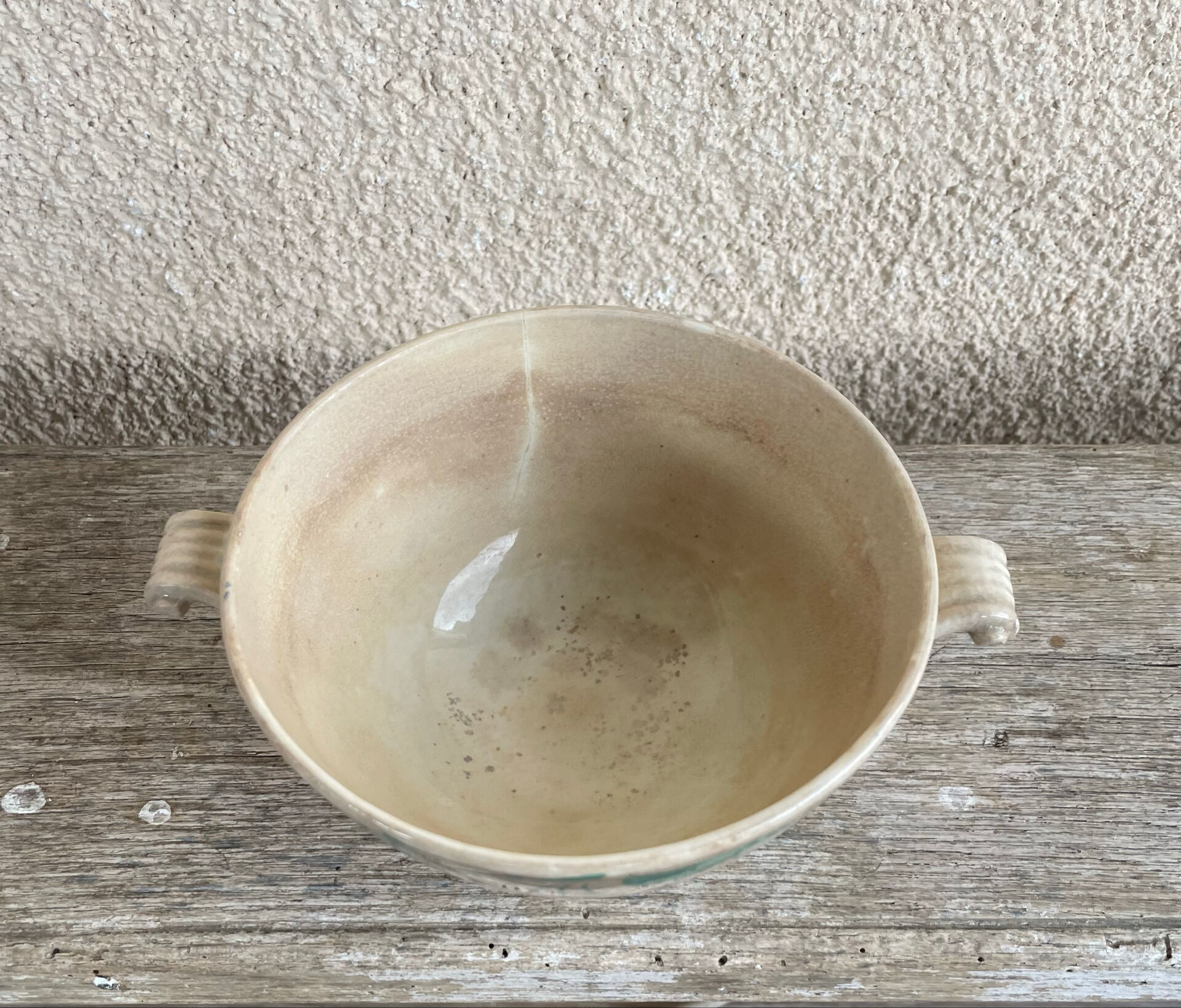 Earthenware bowl, café au lait bowl, antique, France, cherries.