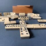 Old complete set of antique dominoes, in ebony wood and bone, 1900