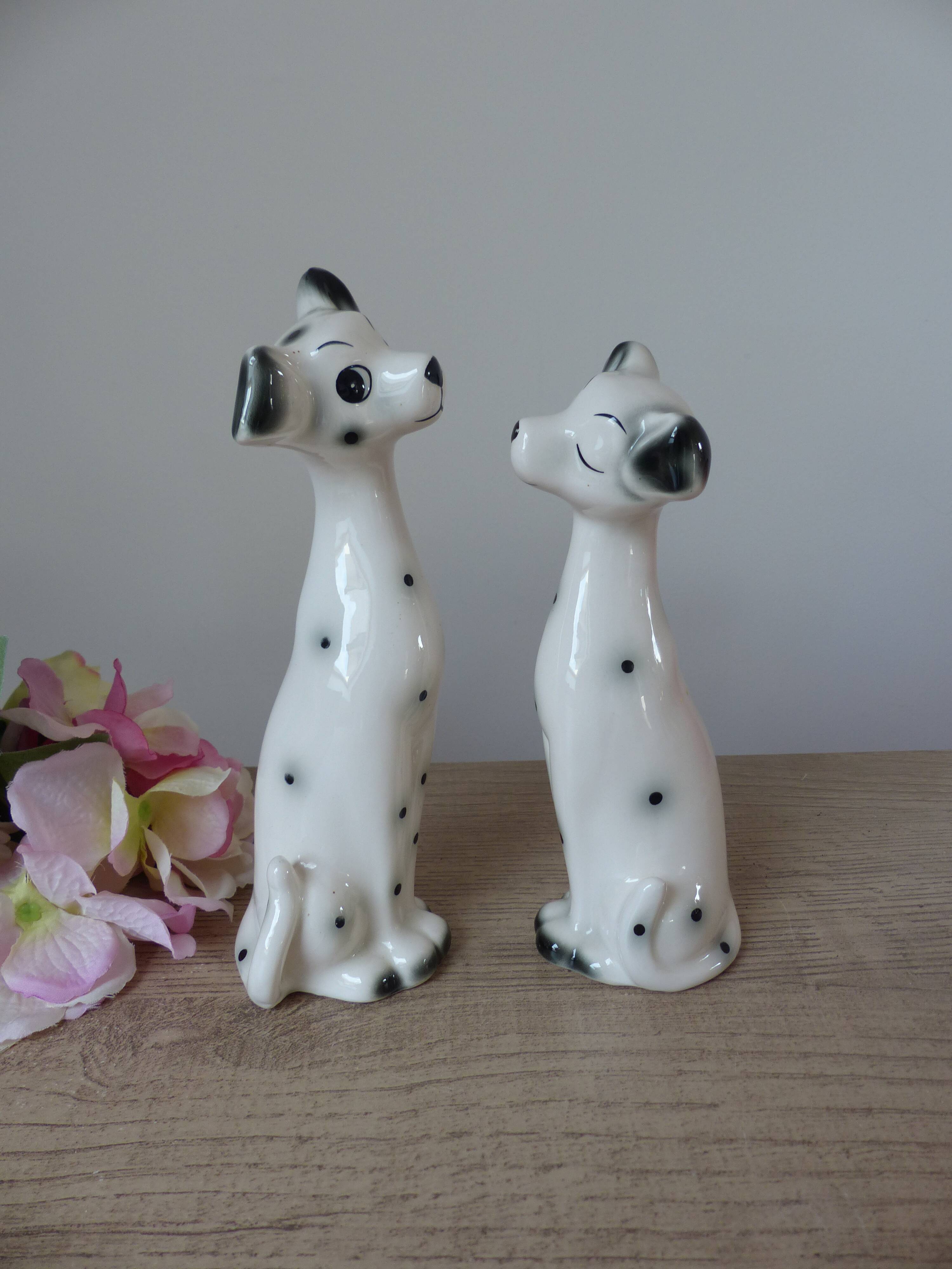 Romantic Dalmatian Dog Couple Ceramic Figurines 1970s