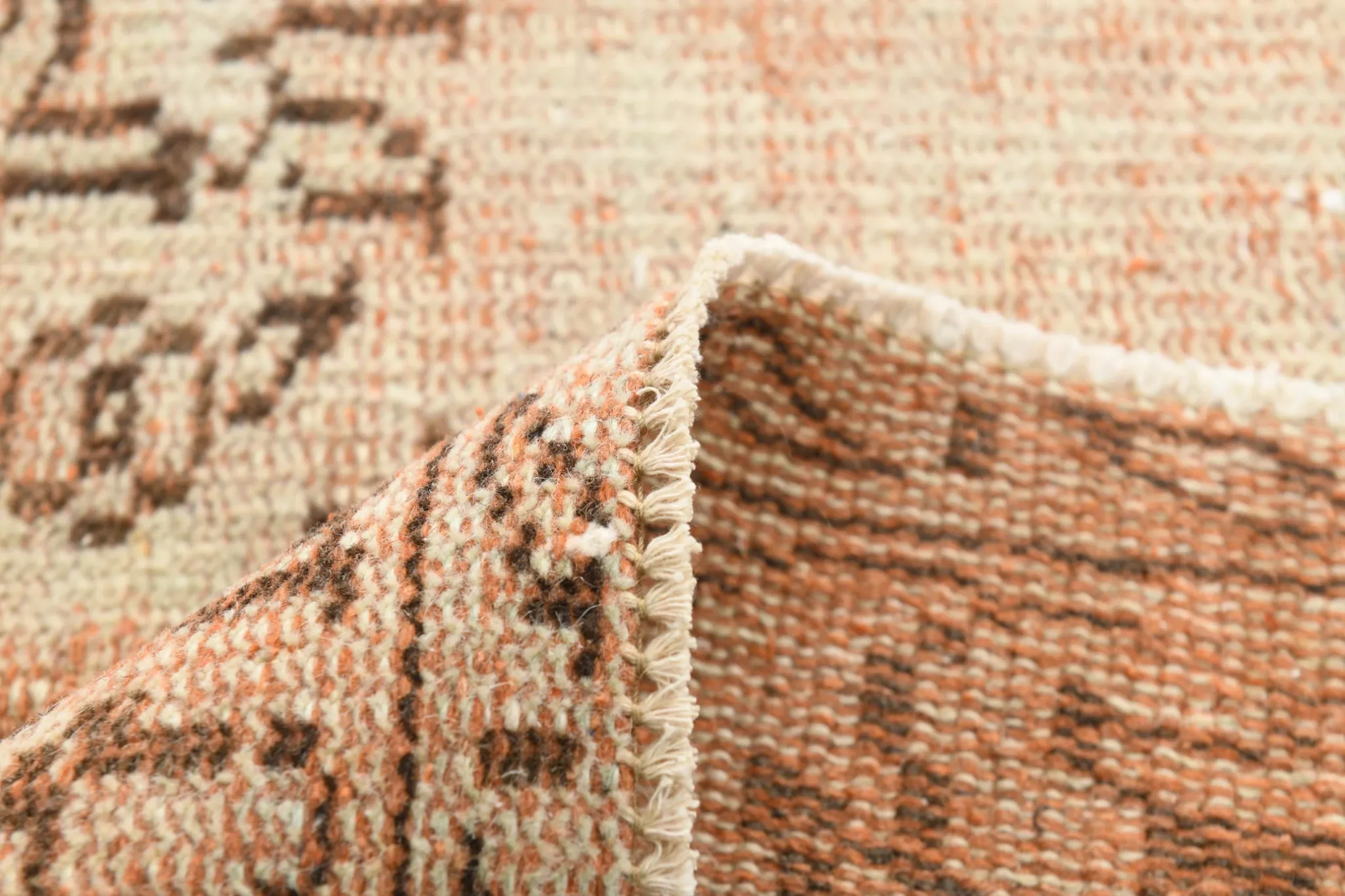 Vintage Persian Peach & Brown Rug, Oriental Pattern Rustic Carpet, 187x292