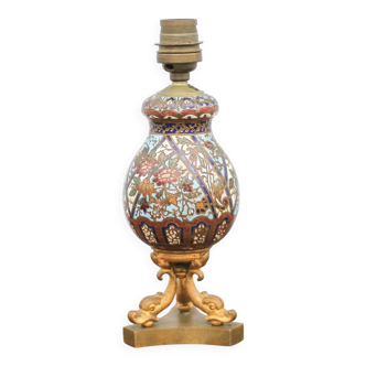 Lampe émail cloisonné pied bronze dauphin,lampe napoléon III, lampe à poser