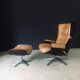 Set of Mid-Century Modern Leather Lounge Chair and Ottoman, Germany, 1960s