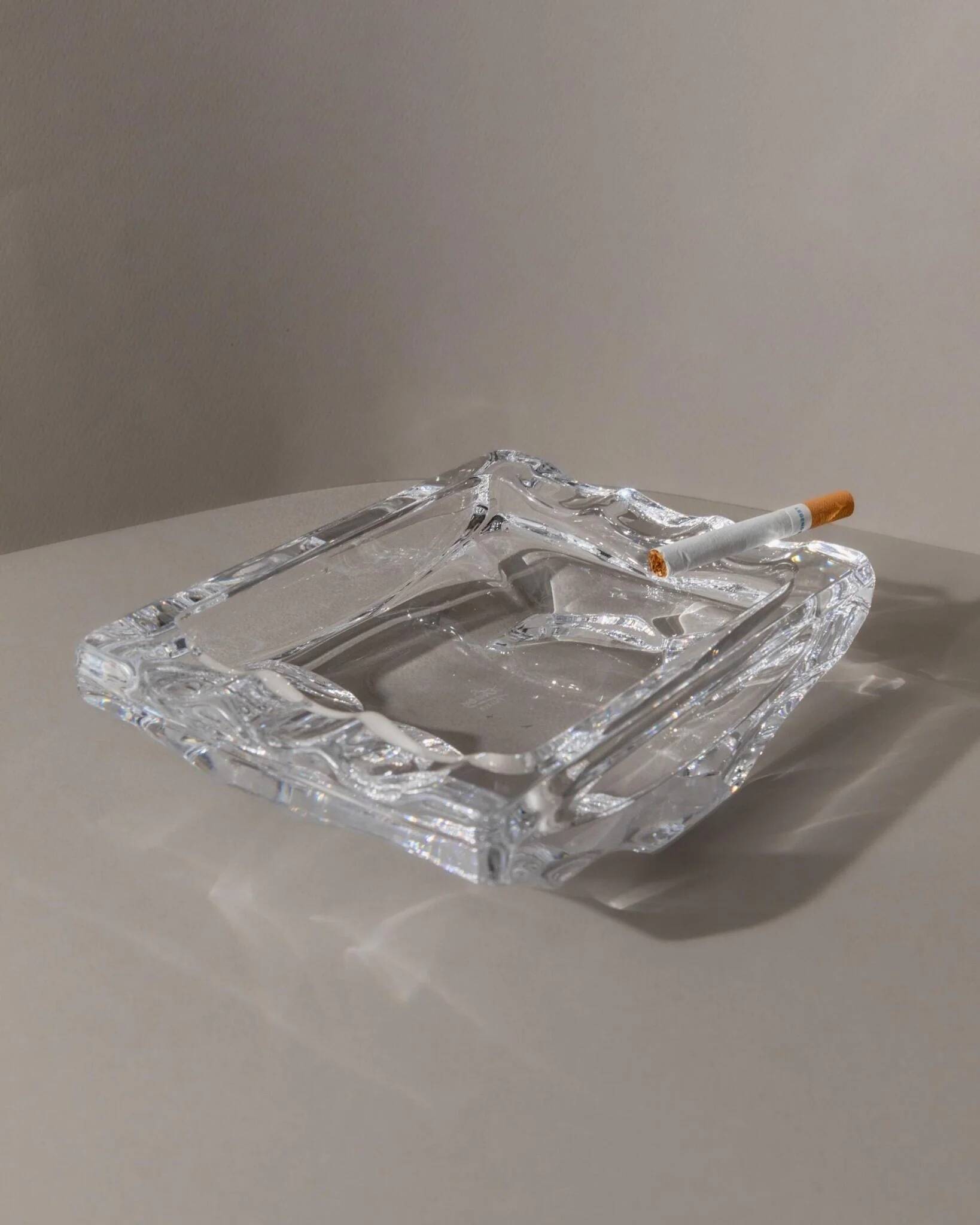 Large Vintage Clear Crystal Glass Ashtray by Sevres France - Structured Glass, 1970s French Table Decor