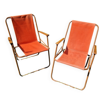 Paire de fauteuils en toile de camping années 1960