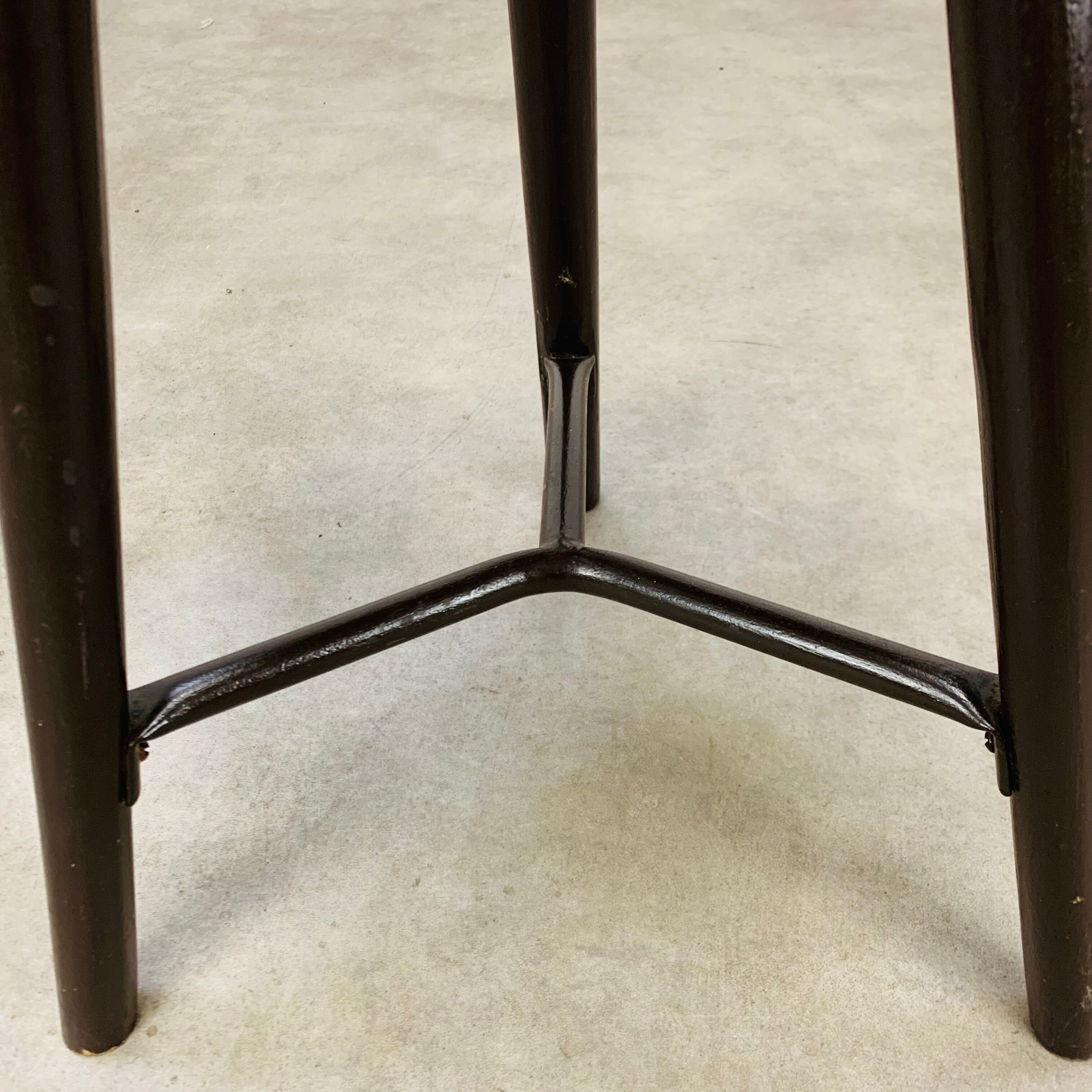 Industrial metal and wood tripod stool