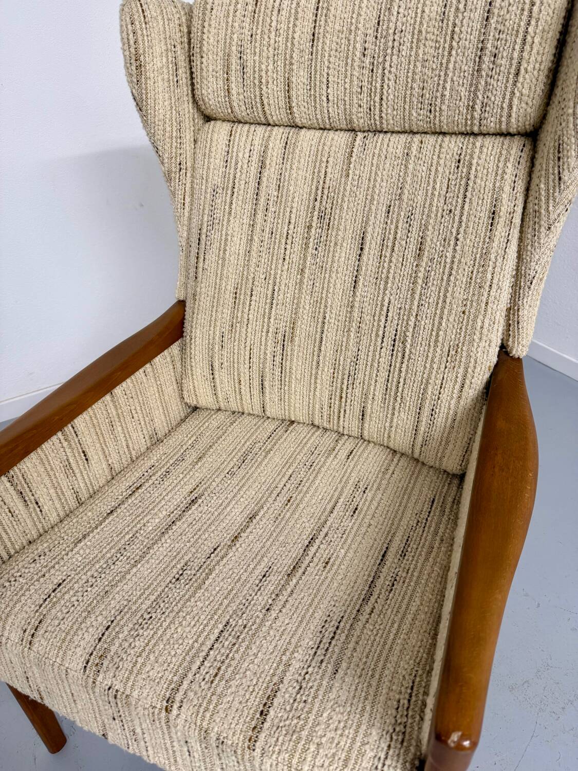 Vintage Casala wingback armchair with ottoman, 1970s design