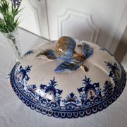 Antique earthenware tureen by Émile Tessier (1887-1971), Malicorne, France