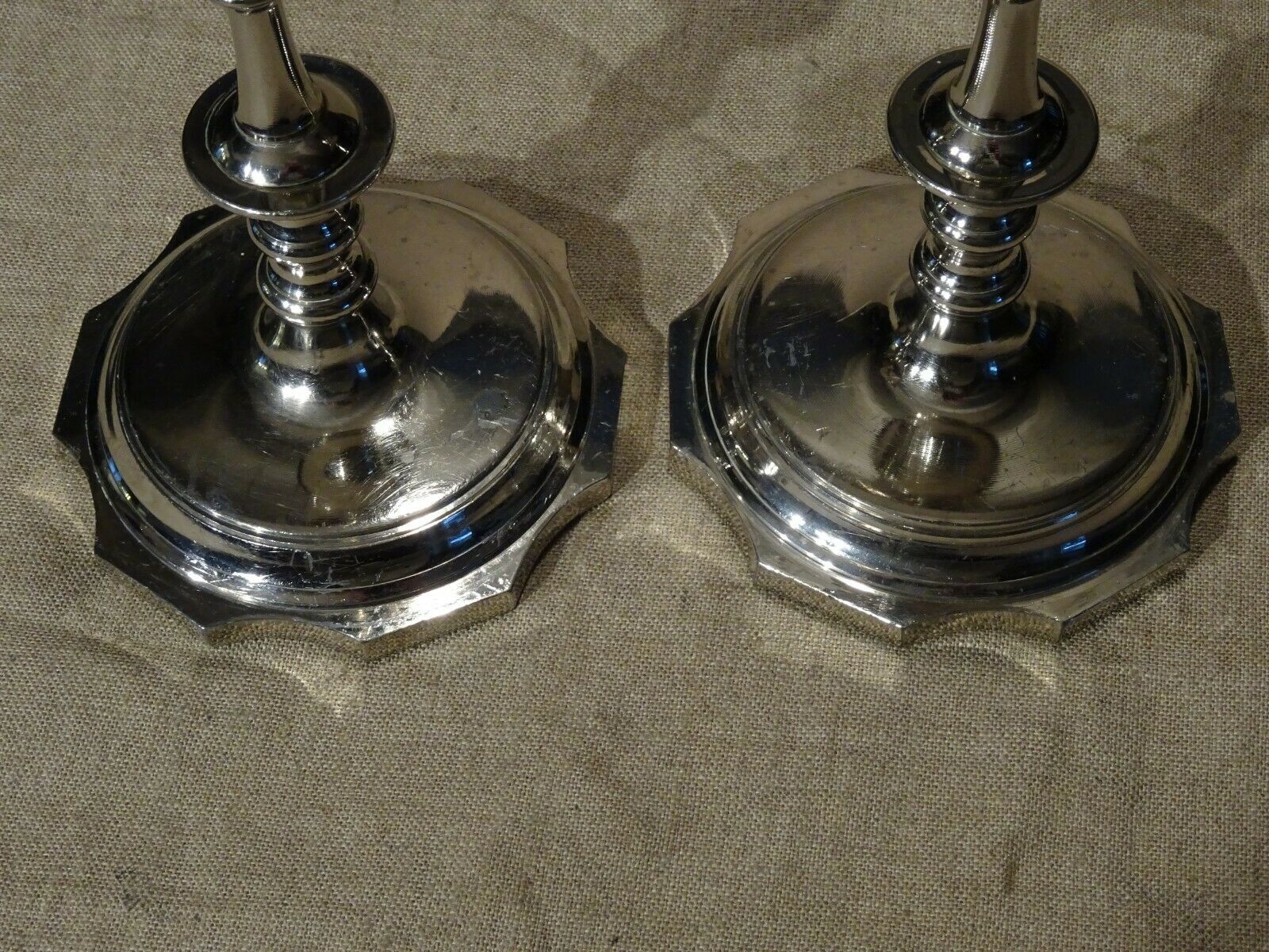 Pair of old torches candle holders in nickel-plated regulator