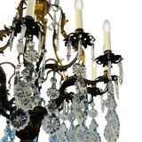 Italian 1940’s Bronze brass and Crystal chandelier