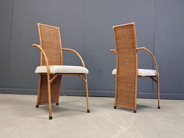 Chaises de salle à manger vintage en osier à dossier haut, années 1980 - lot de 6