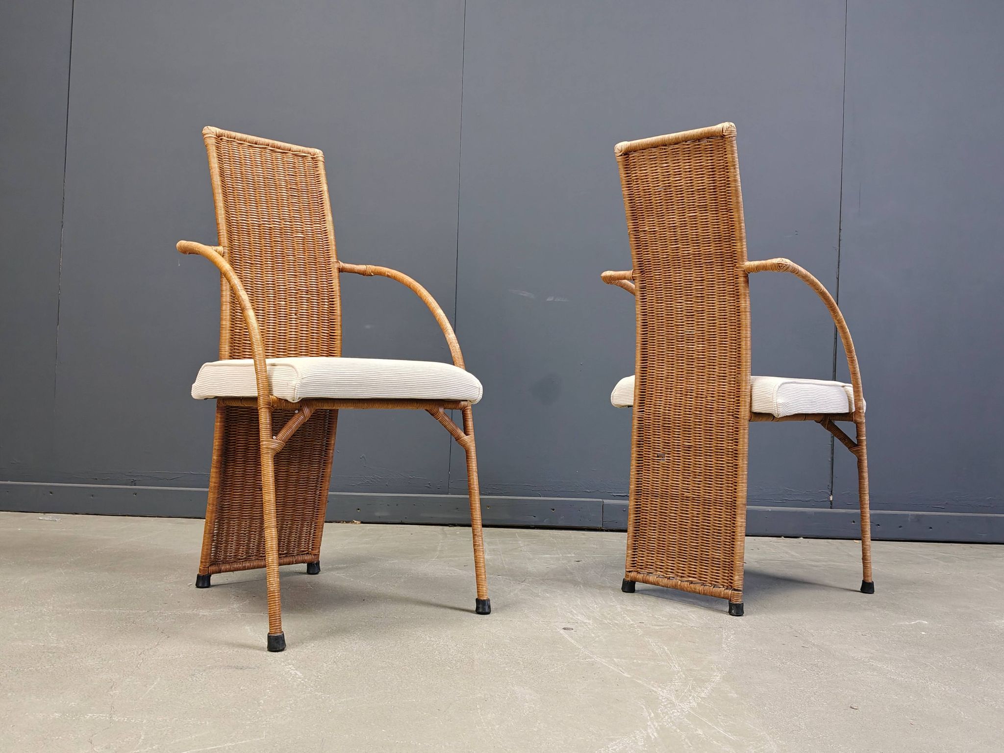 Vintage wicker dining chairs with high backs, 1980s - set of 6