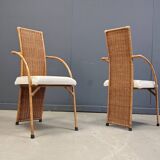 Vintage high back wicker dining chairs, 1980s - set of 6