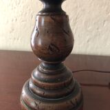 Table lamp wood and jute with pompoms