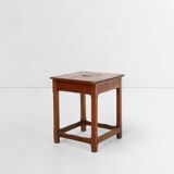 Vintage square wooden stool with handle, Belgium ca. 1920