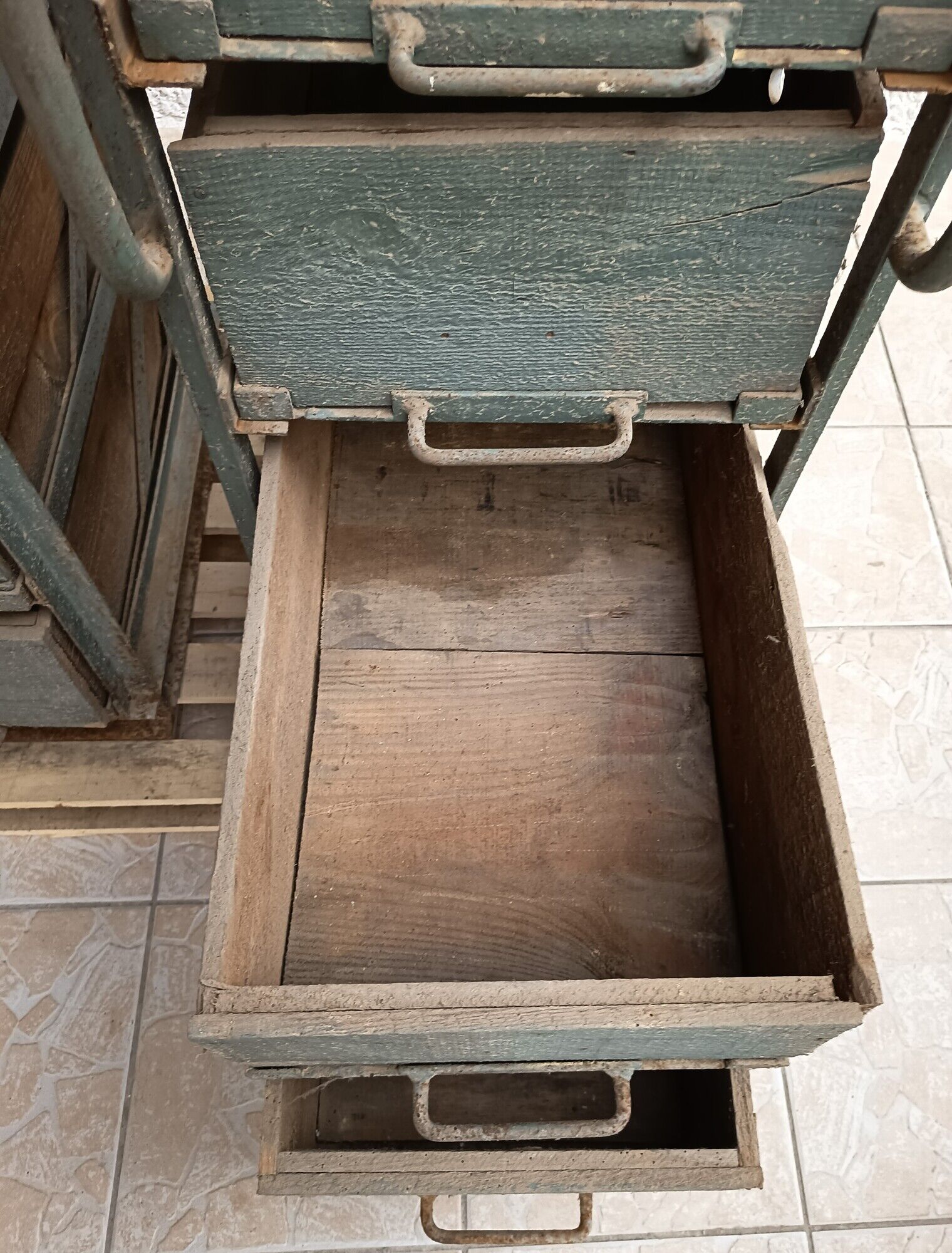 Pair of vintage industrial metal and wood lockers