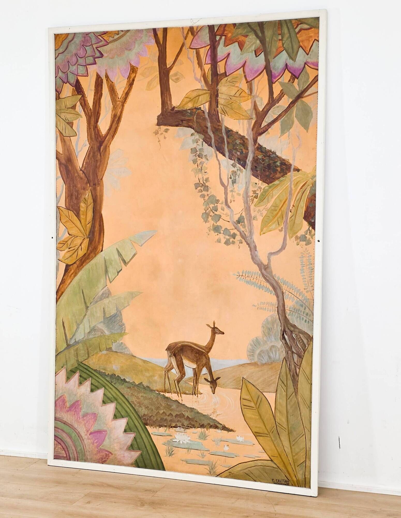 Art Deco panel painting signed P. Tavitian from the 1930s.