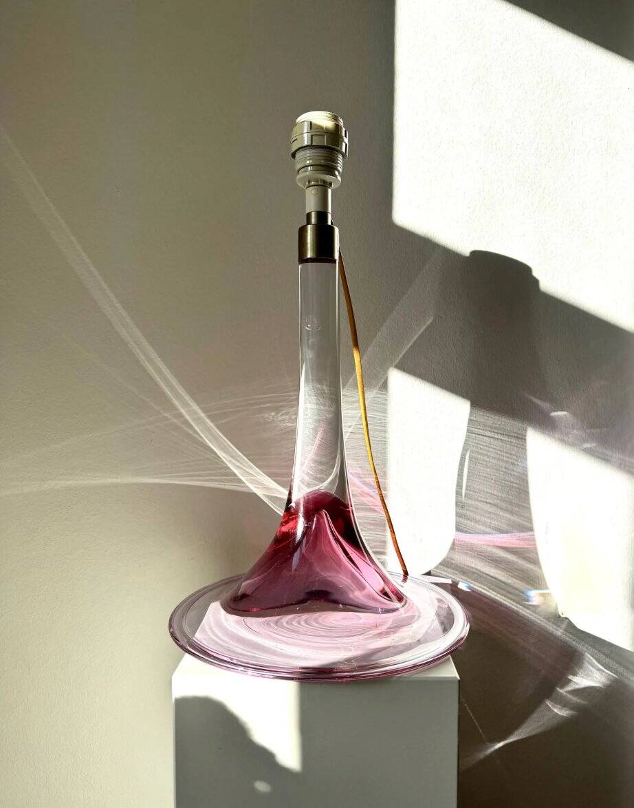 Large Danish Fanfare Lamp in Pink Glass by Holmegaard for Royal Copenhagen, 1980s