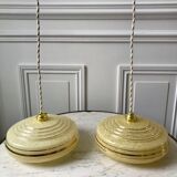 Suspension en verre de clichy jaune et liseré doré années 40-50