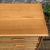 Vintage rattan and woven wicker chest of drawers 1970