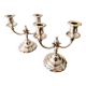Pair of silver-plated metal candlesticks with 2 branches.
