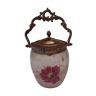 Cookie bucket with enamelled decoration of red flower with regulating handle