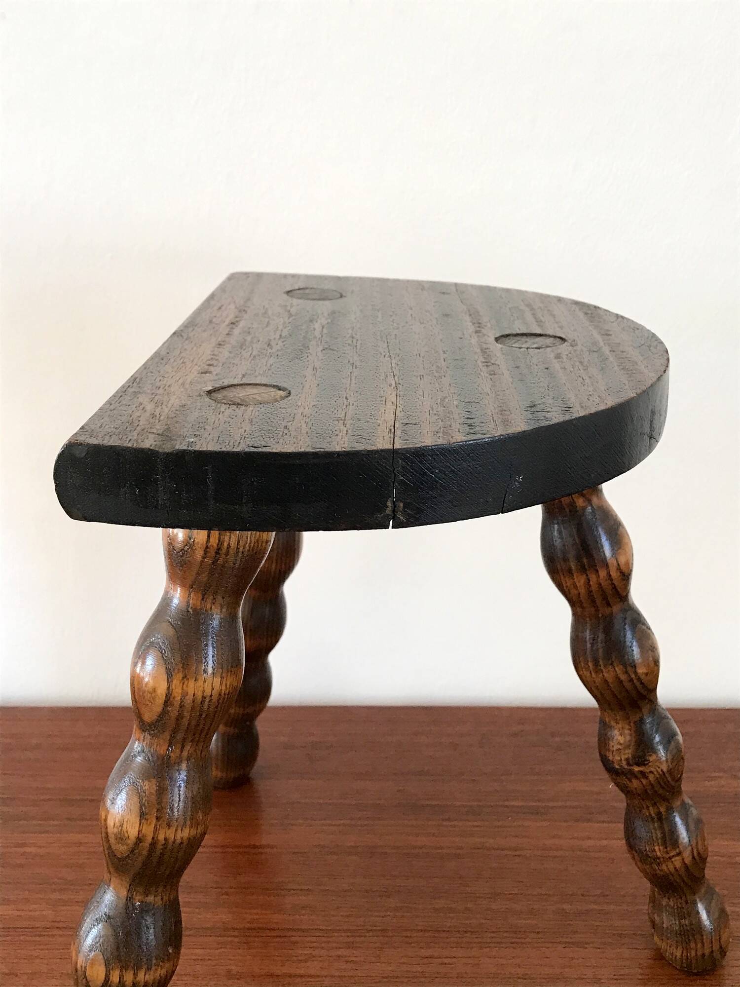 Vintage solid wood tripod stool from the 70s