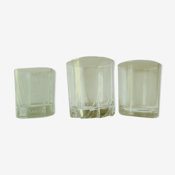 Series of three different vintage whiskey glasses