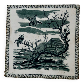 Gien tile vintage earthenware trivet bird decor