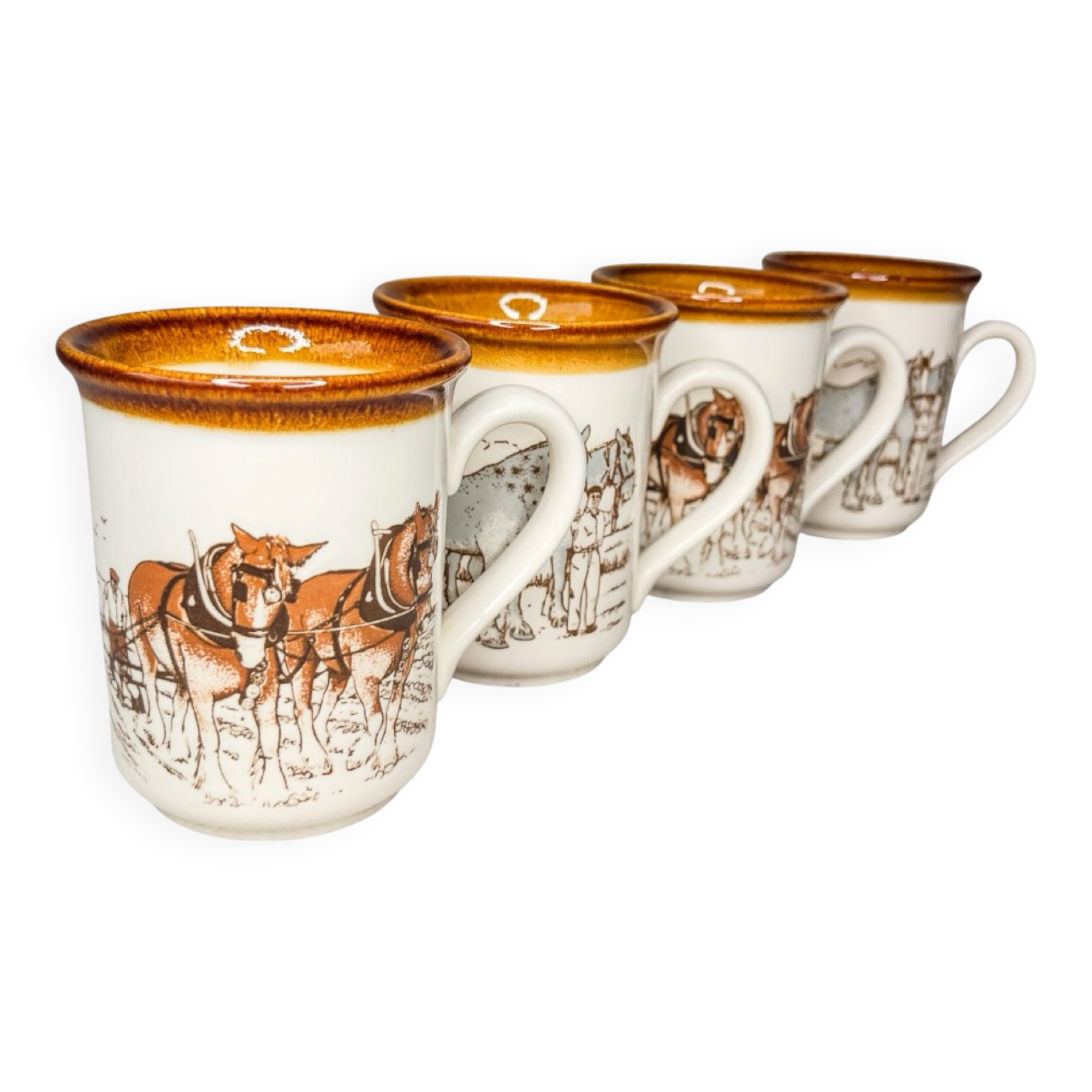 4 Mugs Staffordshire Tableware scènes Rurales Anglaises
