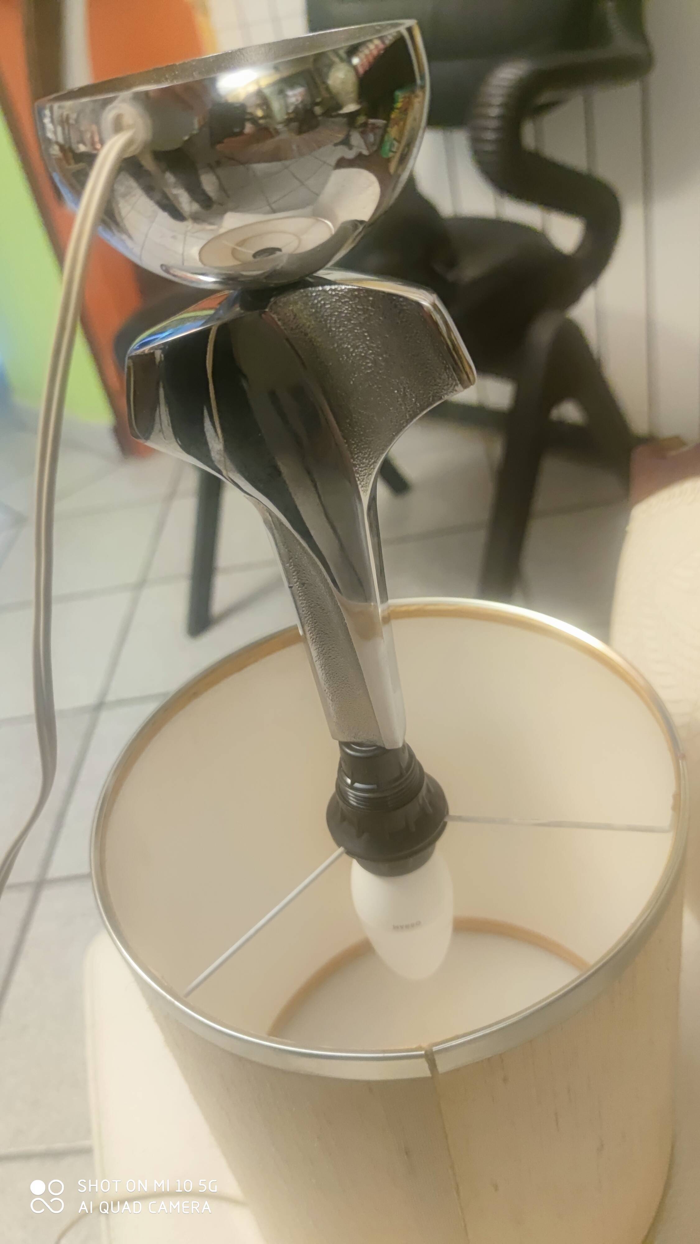 Chrome-plated metal lamp circa 1970