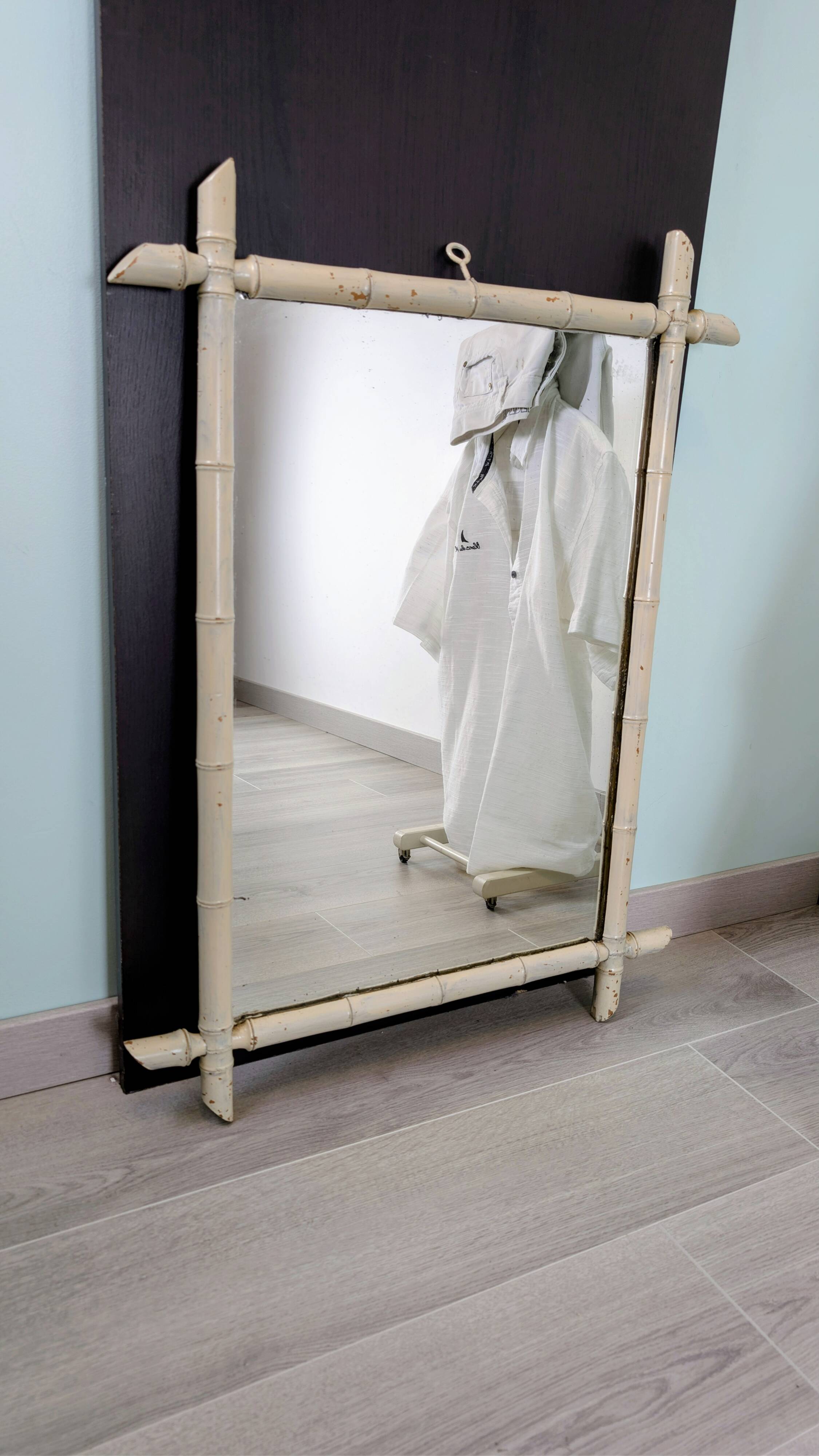 Miroir vintage style bambou blanc 84 x 63 cm – Décoration chic et intempore