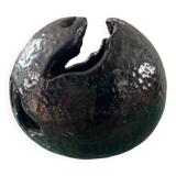 Large brutalist spherical vase in iridescent glazed terracotta