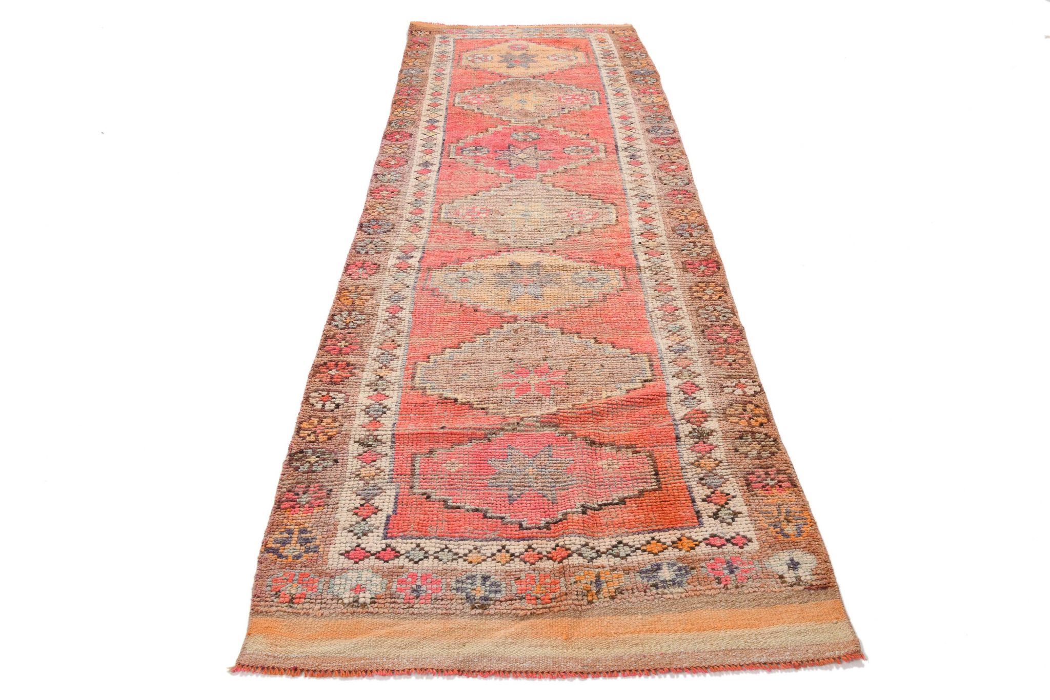 3x11 Pink Salmon Oriental Vintage Runner Rug, 99x341Cm