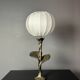 Solid brass silver custom made flower lamp with cocoon fabric shade, 1970s