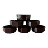 6 black tempered glass ramequins arcoroc octime series, 1980 vintage